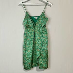 Bar III Women’s Sleeveless Print V Neck Mini Dress Green Orange Size Medium EUC